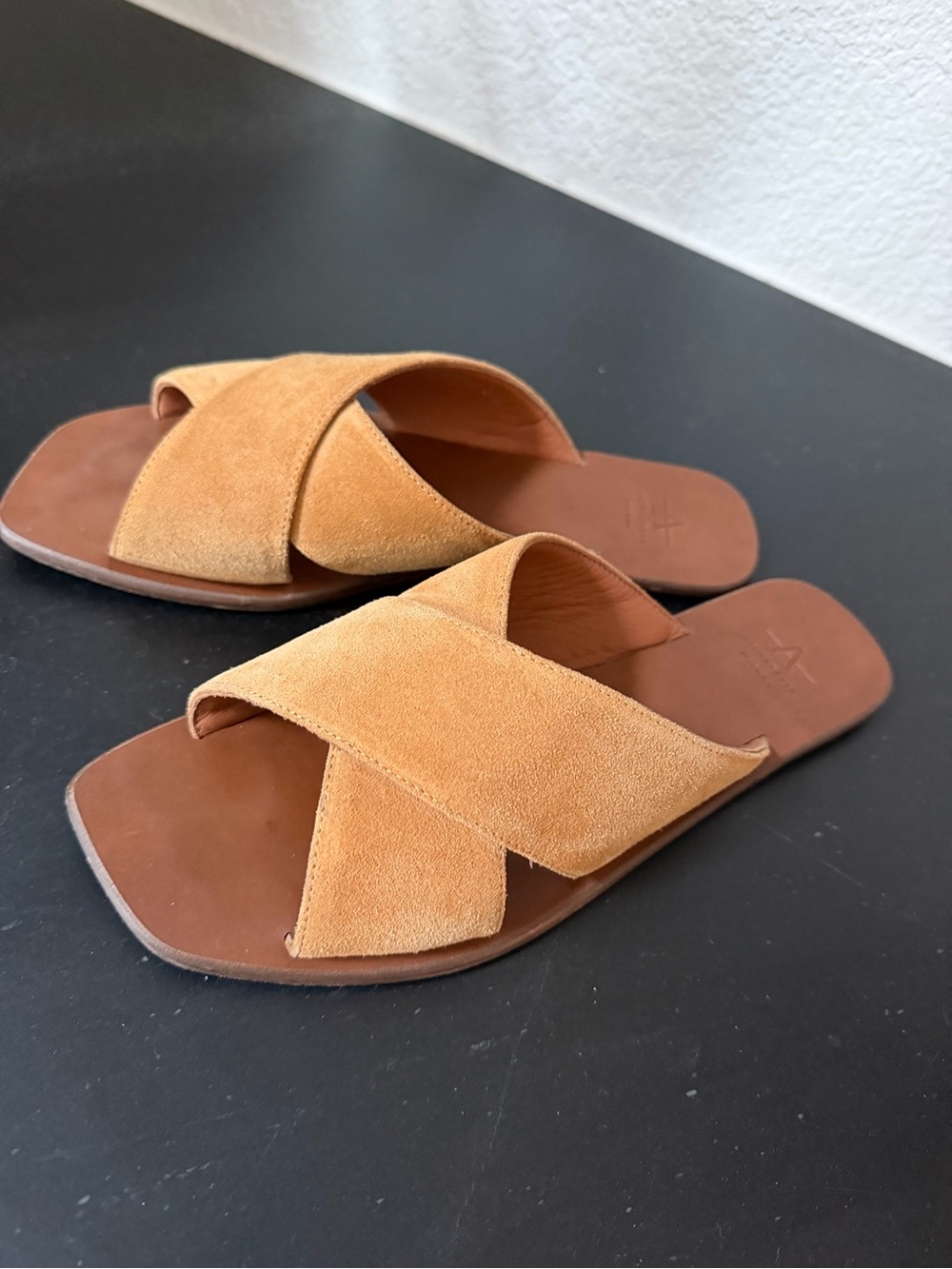 Aquatalia Suede Cross-Strap Slide Sandals - Tan - so comfortable and chic